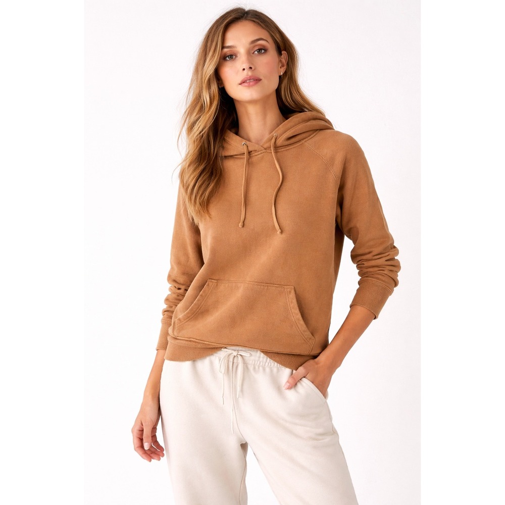 Nili Lotan Distressed Cotton Hoodie Tan‎ Pullover Women's Small